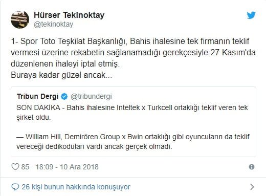 Hürser Tekinoktay İddaa ihalesi