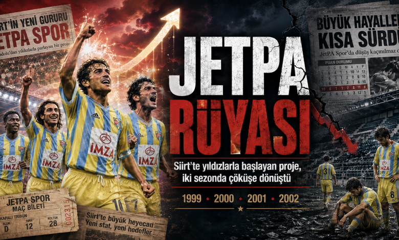 JetPA rüyası: Siirt’te paranın, yıldızların ve futbolun kısa ömürlü masalı 1 Bu hikâyenin merkezinde iki isim vardı: Siirtspor ve Fadıl Akgündüz’ün JetPA’sı. 1999’da kulüp, JetPA sponsorluğuyla Siirt Jet-PA Spor adını aldı.